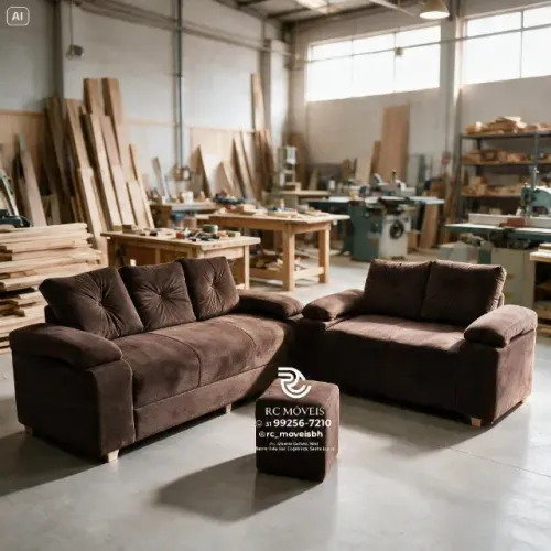 Sofá 2 e 3 Lugares Braço Fofão Suede Bege D33 Aconchegante