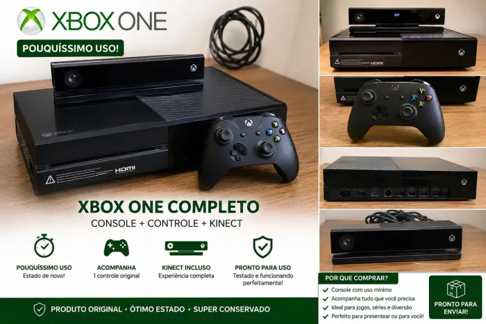 Xbox One + Kinect + Controle Original - Pouquíssimo Uso!