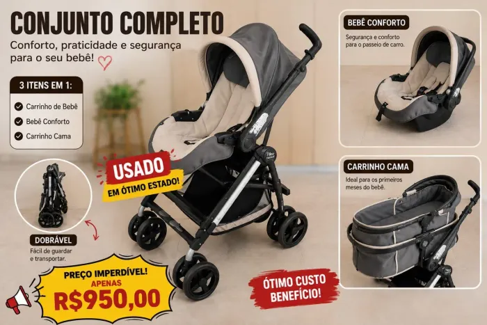 Carrinho e bebê conforto