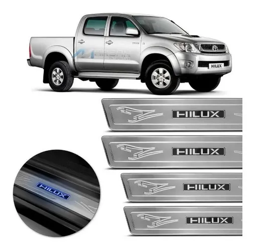 Jogo Soleira Metálica Iluminada Led Azul Toyota Hilux