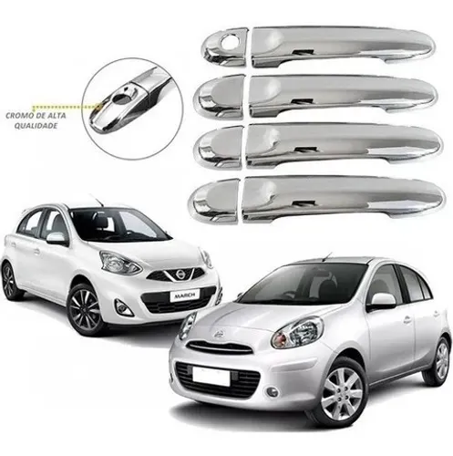 Kit Aplique Cromado Capa Maçaneta Nissan March 2011/ - 4 Portas