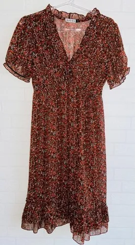 vestido marrom estampado tecido bem leve tam 40 marca gauss