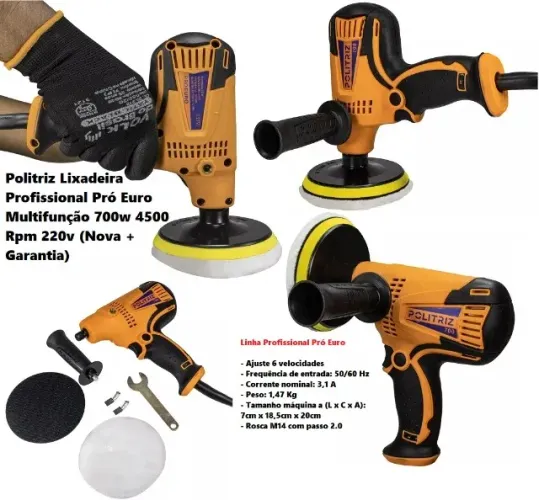 Politriz e Lixadeira Profissional Pró Euro Multi-função 700w 4500 Rpm 6 velocidades 220V