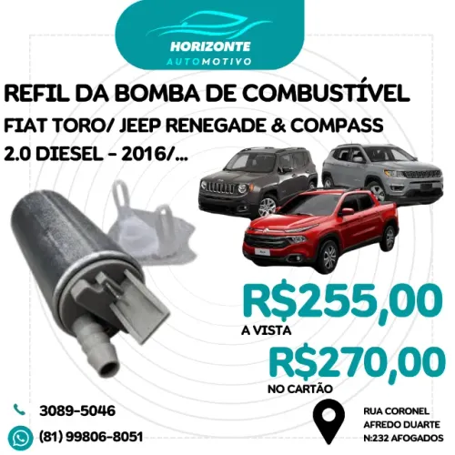 Refil da bomba de combustível Toro, Renegade e Compass 2.0 Diesel 2016/
