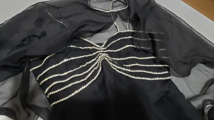 Vestido e Pereline de festa com Strass legítimo- preto