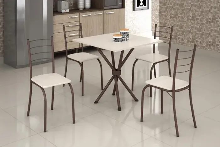 Mesa 4 Cadeiras Rio Quadrada Marrom Off  White