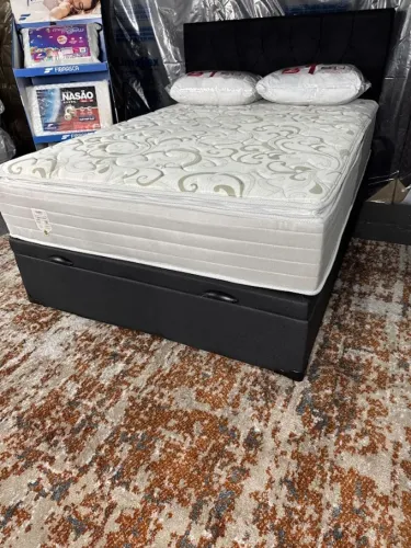 cama box bau casal + colchão molas com pilow top