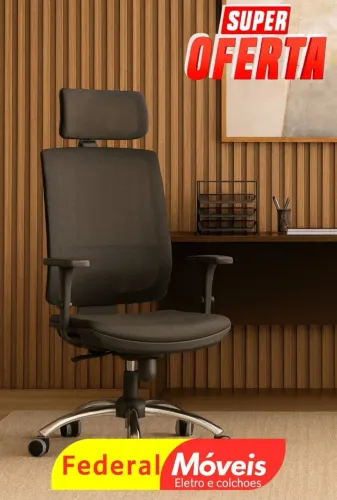 Cadeira Giratória Presidente Telinha com Pés Cromados - Funcional e de ótimo acabamento!
