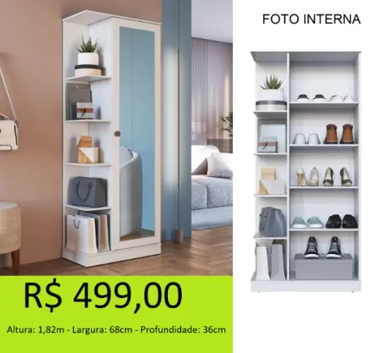 Sapateira com nichos e espelheira