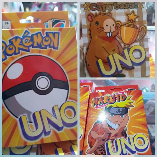 Jogo de cartas, uno personagens: capivara, Naruto, Pokémon. Fazemos entrega