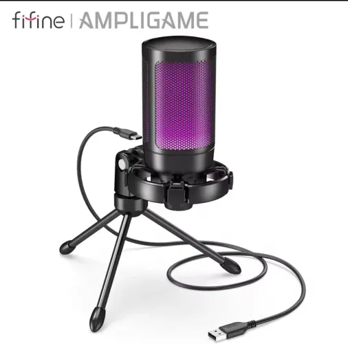 FIFINE AMPLIGAME A2 - Microfone Gamer Condensador (USB, RGB, PRETO)