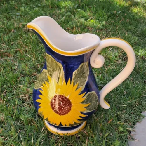 Jarra - Vaso de Cerâmica Decorativa com Girassol