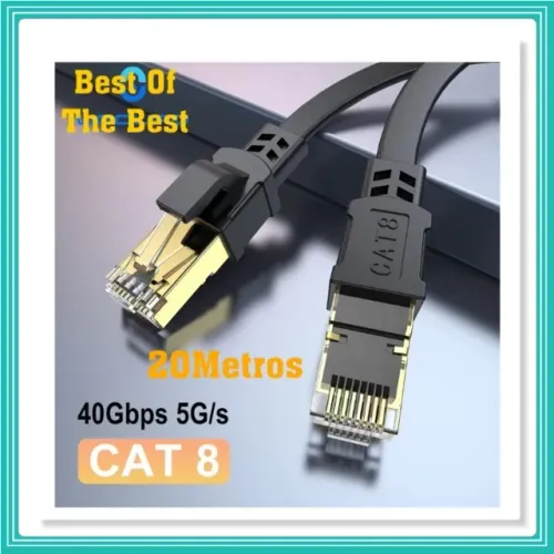 Cabo Ethernet Cat 8 40Gbps 2000mhz rj45 Rede Lan Patch Cord Plano 20metros