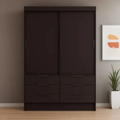 Guarda roupa solteiro com 2 portas e 6 gavetas preto