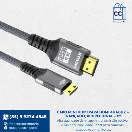 Cabo Mini HDMI para HDMI 4K 60Hz - Trançado, Bidirecional - 1m