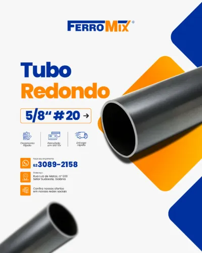 Tubo Industrial Redondo 5/8 "#20 - 6 Metros | Ferro e Aço com o Melhor preço | Parcela