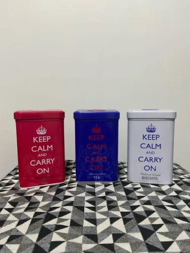 Conjunto de 3 latas decorativas keep calm