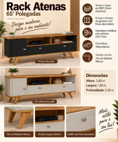 Rack Athenas Tv até 65 polegadas