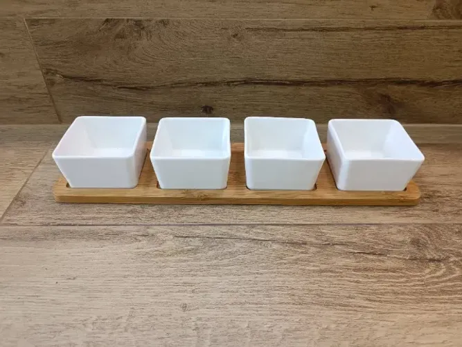 Conjunto Para Molho - Petisqueira Porcelana - Tabua de Bambu