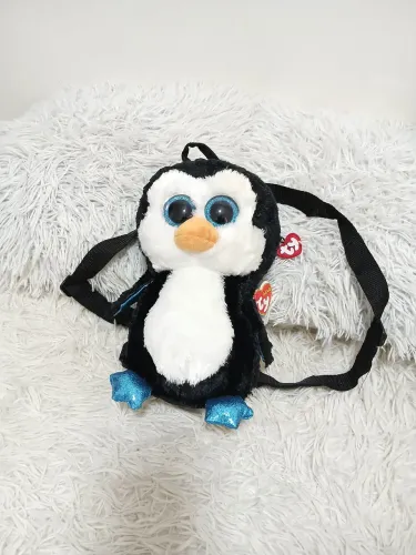 Mochila Ty pelúcia Pinguim infantil olhos brilhantes