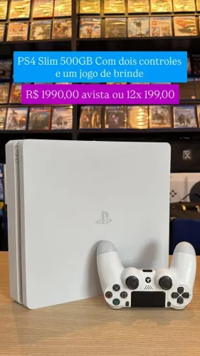 PS4 Slim 500GB White (Branco) - Edição Especial Seminova, com Garantia e 2 Controles!