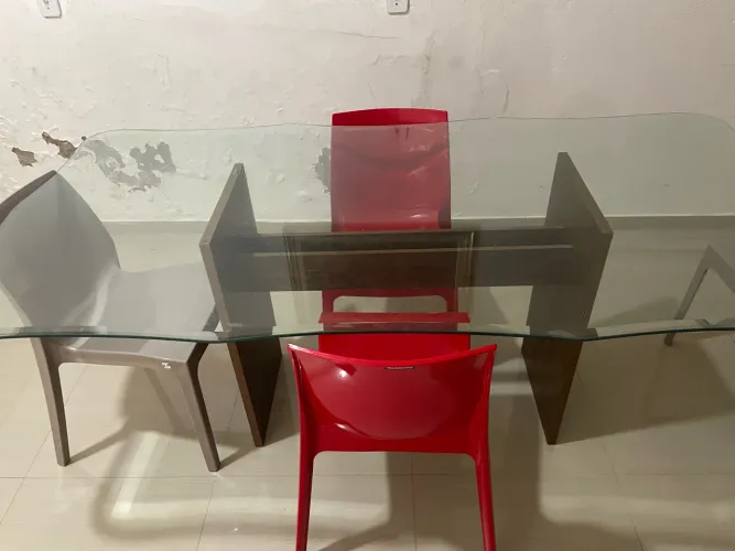 Tampo de mesa de vidro bisotado