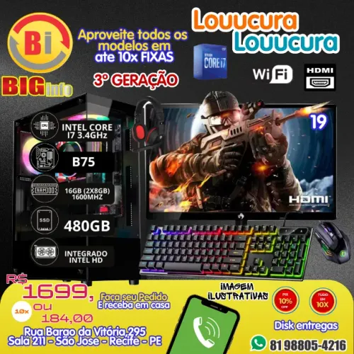 Computador Core I7 3°ger Ddr3 16gb Ssd 512 GB 350w Monitor 19 - Em ate 10x Fixas