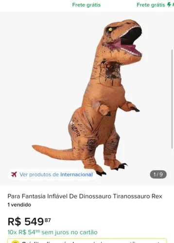 Fantasia inflável dinossauro