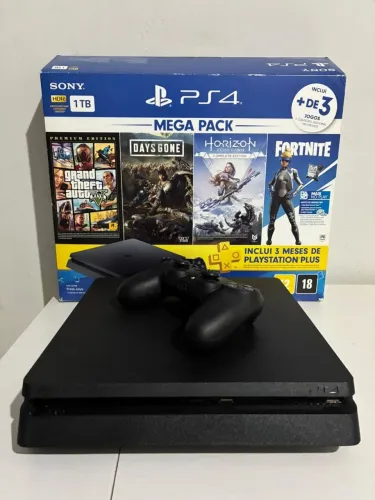 PLAYSTATION 4 SLIM - 500GB - 1 CONTROLE- 4 JOGOS