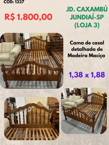 Cama de casal entalhada de madeira maciça