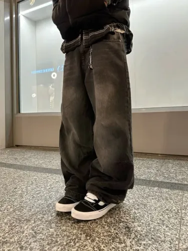 Calça Jeans Baggy Preta XL / GG Ajustada na Cintura - Streetwear / Oversized