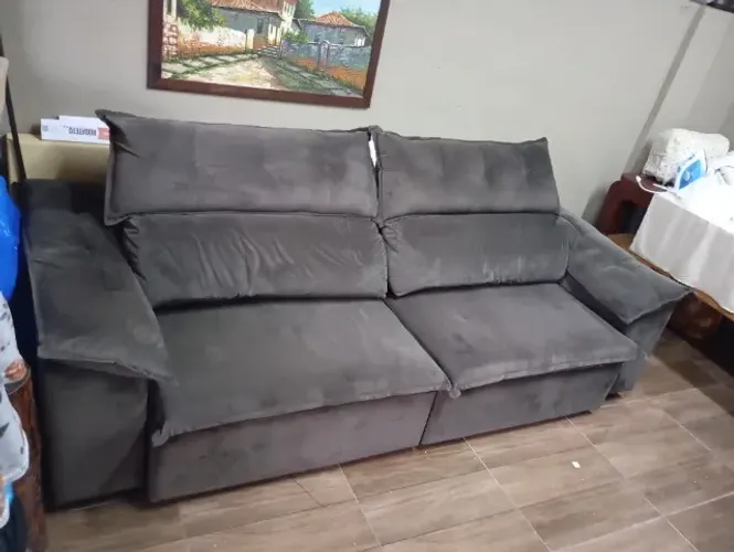 Sofá Retrátil Reclinável 3 Lugares Veludo Marrom
