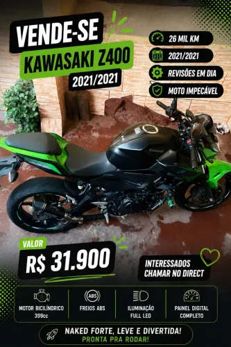 Kawasaki Z400 2021 - Baixa KM | Linda | Pronta pra rodar