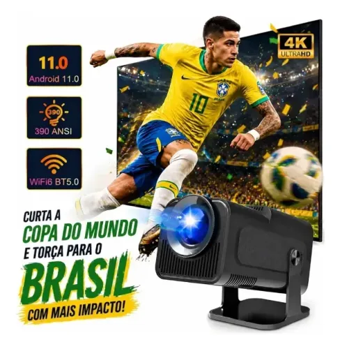 Projetor HY320 Hardline Smart TV Android WiFi 6 390 ANSI Lumens Full HD Suporte 4K