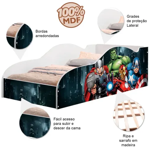 Cama infantil com grades laterais - tema Vingadores