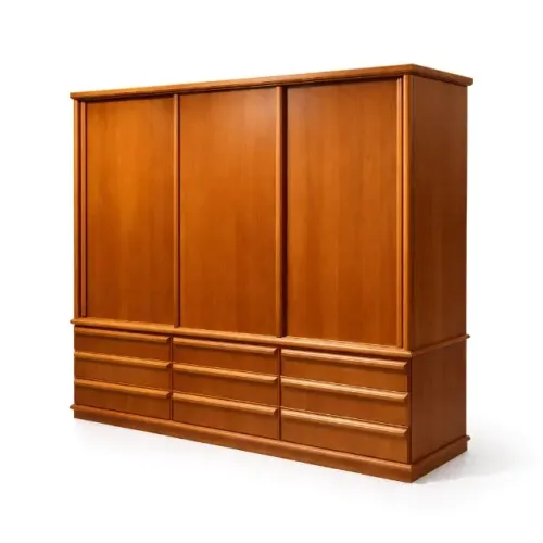 Guarda Roupa 2.95m Boleado de Casal 3 Portas de Correr e 9 gavetas - CEDRO
