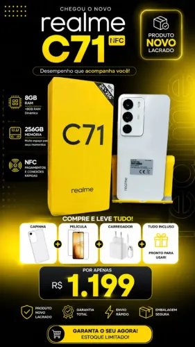Celular  Realme C71 NFC  8gb / 256gb + Capinha + Película + Carregador Novo Lacrado / Some