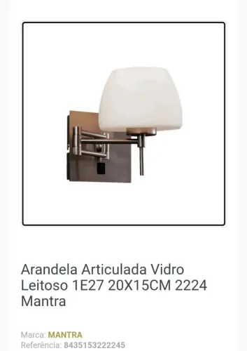 Arandela Articulada vidro leitoso 