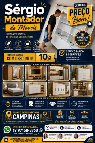 MONTADOR DE MÓVEIS, PREÇO BOM E QUALIDADE GARANTIDA.