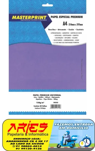 PAPEL OFFSET OPALINE DIPLOMATA ROXO 120G MASTERPRINT A4 20 FOLHAS