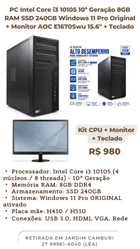 Conjunto PC + monitor + teclado