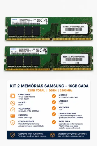 2 Memórias RAM 16GB DDR4