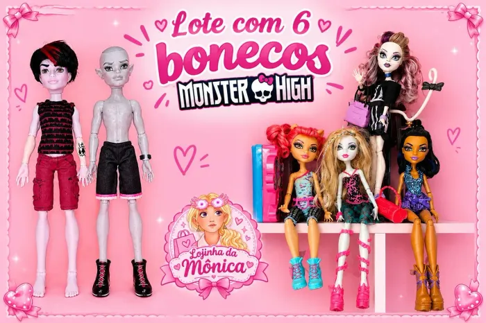 Lote com 6 bonecos Monster High