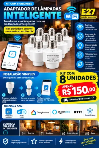 Kit com 8 Adaptadores Inteligentes Wi-Fi E27 R$ 150,00
