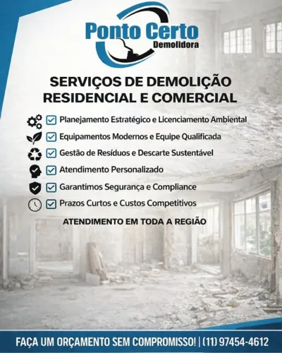 PONTO CERTO DEMOLIDORA Serviços de Demolição Residencial e Comercial