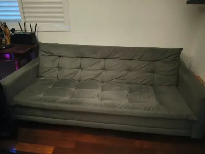 Sofá-Cama Casal 3 Lugares Suede Grafite