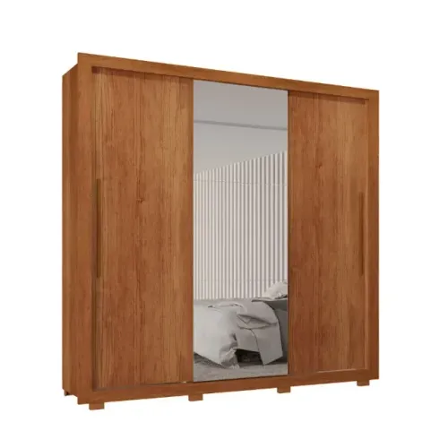 Guarda Roupa Amadeirado Com Espelho 3 Portas