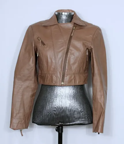 Jaqueta feminino cropped marrom couro legítimo - Veste PP/P - Ref. 5882