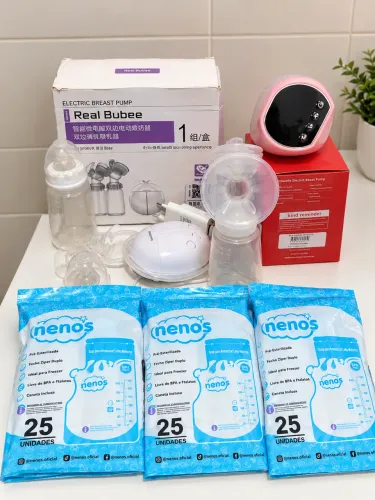 BOMBA TIRA-LEITE ELÉTRICA + SACOS PARA ARMAZENAR LEITE MATERNO