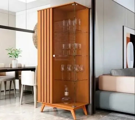 Cristaleira Ripada 1P Pés Madeira Maciça DIVIDIMOS EM ATÉ 10X SEM JUROS